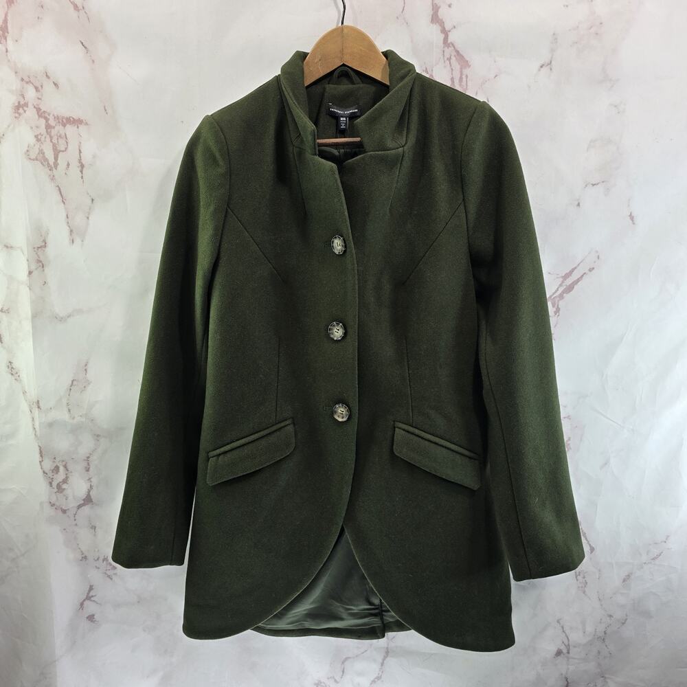 Universal Standard Coat Women 4XS XS Pea Wool Long Beas Fairy Witchy Olive Green